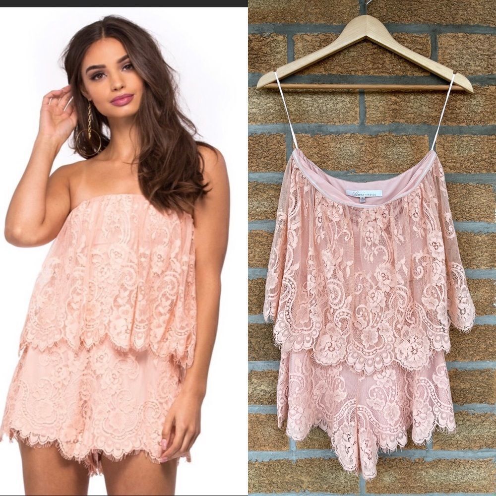 Lovers + Friends Kristine Pink Lace Romper